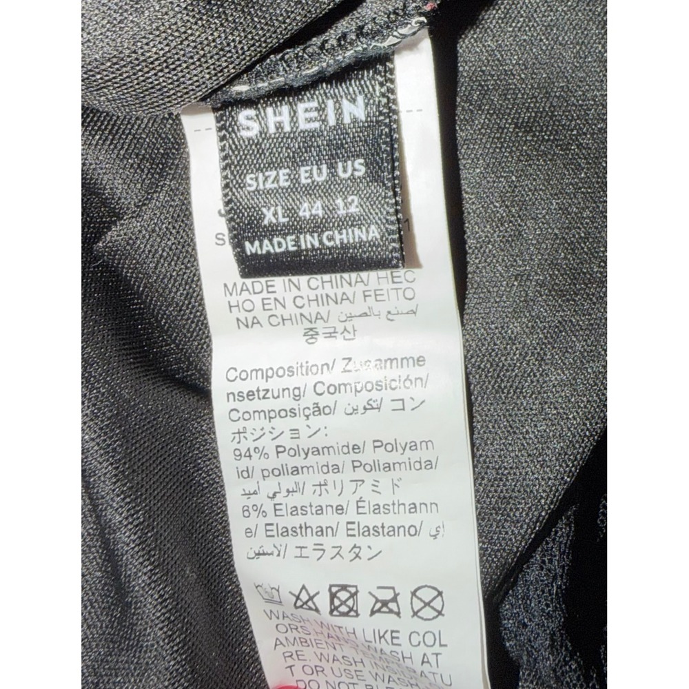 SHEIN Black Ruched Bodycon Midi Dress Wide Straps Square Neck Womens XL 12 3622 - Picture 2 of 4